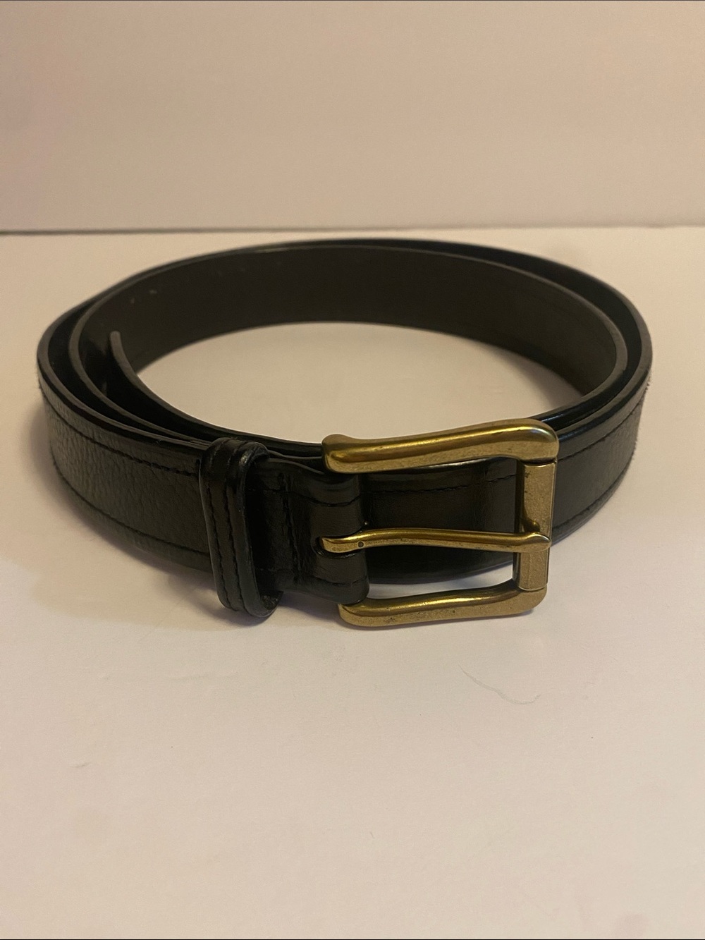 Vintage Polo by Ralph Lauren Black Leather Belt with Brass Buckle Size 42